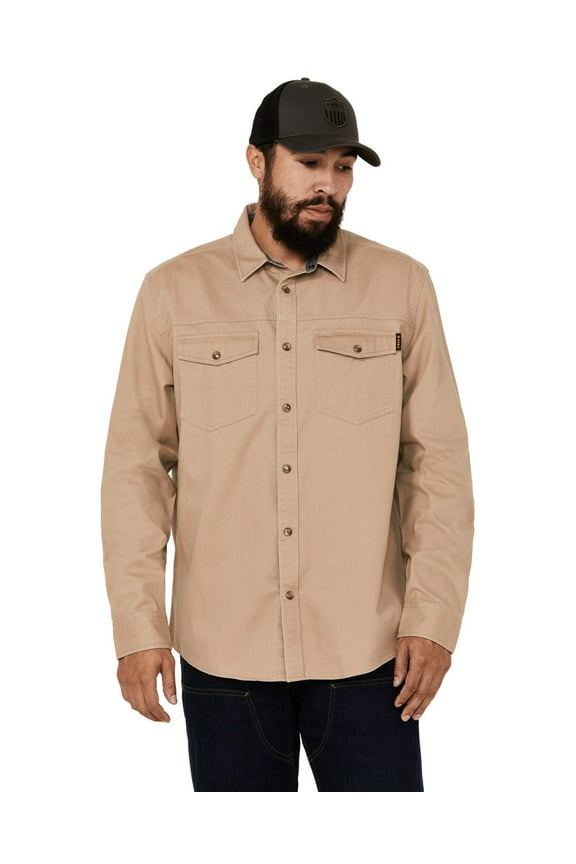 Work Gear Men's All Out Woven Solid Long Sleeve Snap Work Shirt Khaki