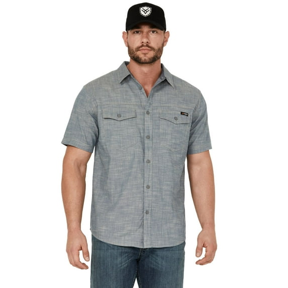 Hawx Work Gear Men's Chambray Short Sleeve Button-Down Stretch Work Shirt - HXSP24W65-LTBL