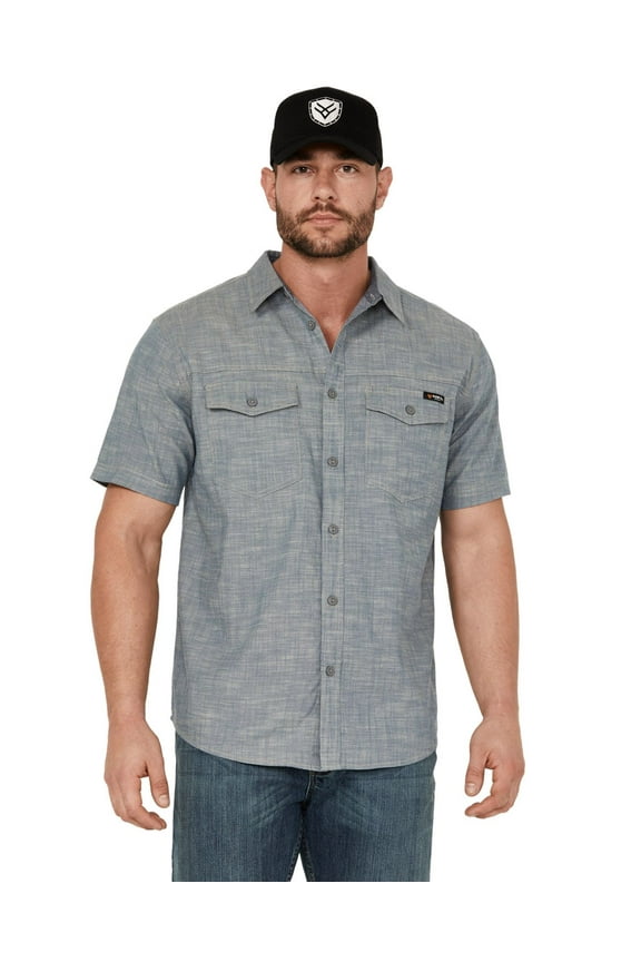 Work Gear Men's Chambray Short Sleeve Button-Down Stretch Work Shirt Tall Blue  Tall