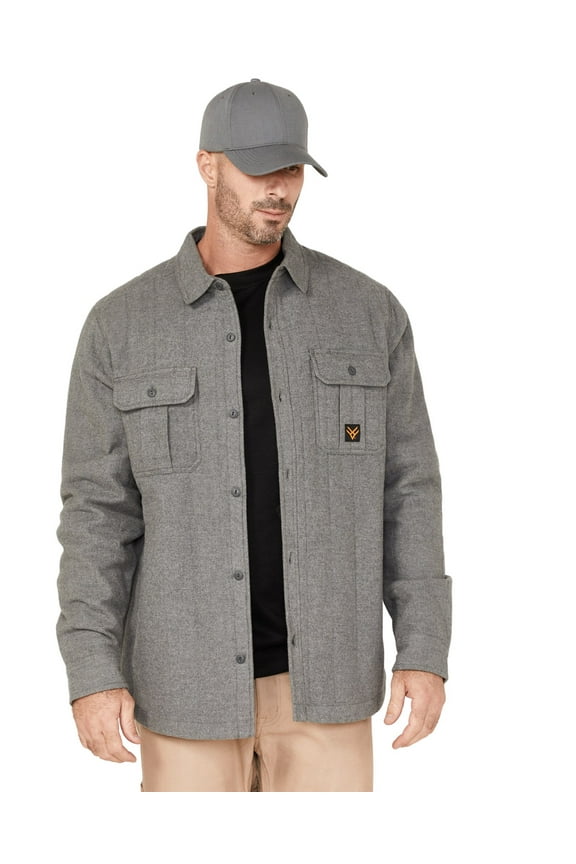 Men's Channel Quilted Flannel Button-Down Shirt Jacket Grey Medium  US