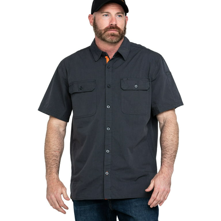 Hawx Men's Charcoal Solid Yarn Dye Two Pocket Short Sleeve Work Shirt Tall  Charcoal Large Tall