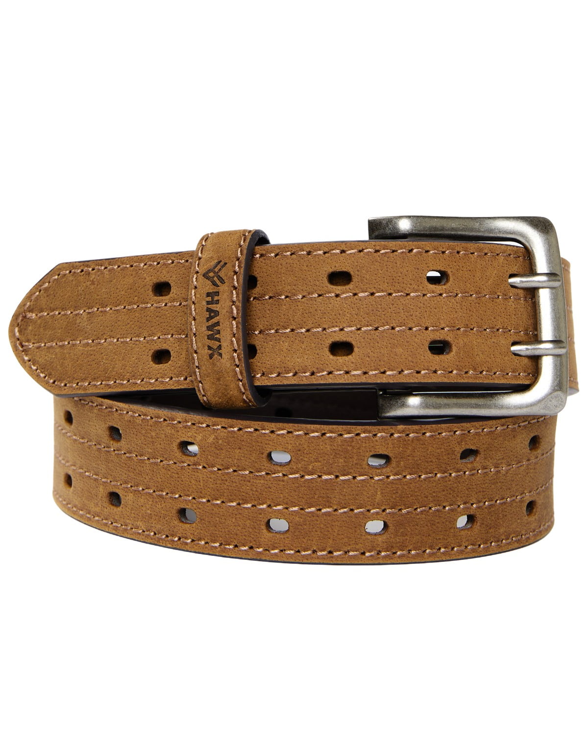 Hawx Men's Double Prong Reinforced Leather Belt Medium Brown 34