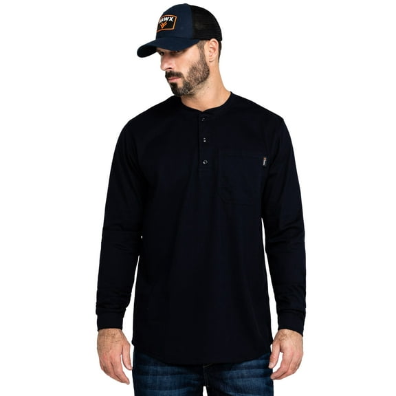 Hawx Work Gear Men's Fr Pocket Henley Long Sleeve Work Shirt Navy XX-