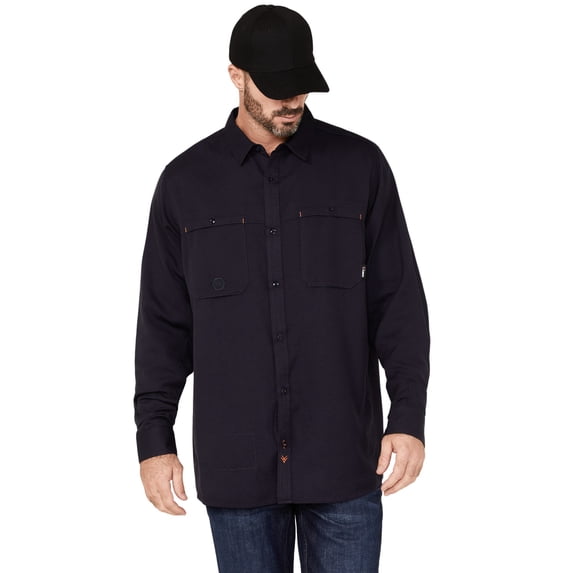 Hawx Work Gear Men's Fr Vented Solid Long Sleeve Button-Down Work Shirt - HXFRSP22W38-NVY