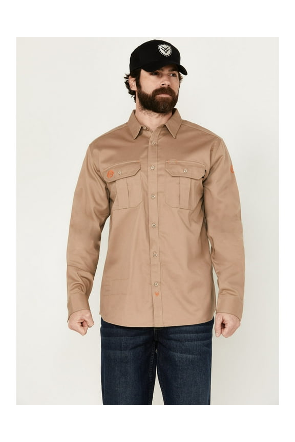 Work Gear Men's Fr Woven Long Sleeve Button-Down Work Shirt Beige XX-
