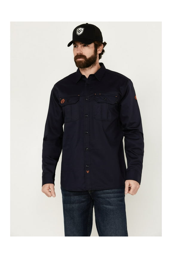 Work Gear Men's Fr Woven Long Sleeve Button-Down Work Shirt Navy X-