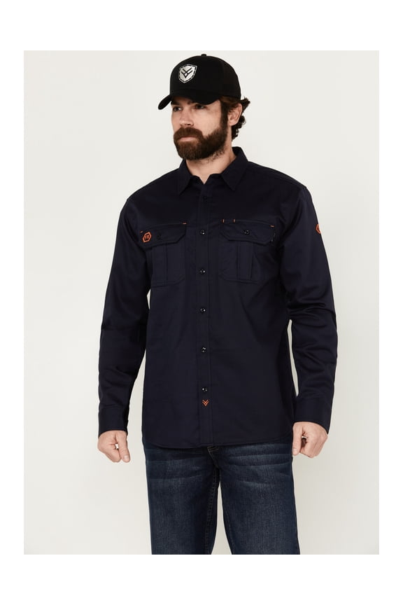 Work Gear Men's Fr Woven Long Sleeve Button-Down Work Shirt Tall - HXFRSP24W74-NVY-TLL  Tall