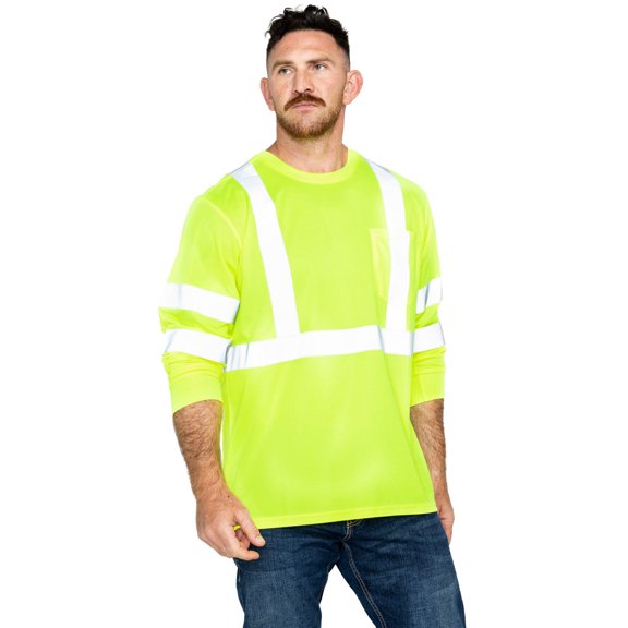 Hawx Men's Hi-Vis Reflective Long Sleeve Work Tee Big And Tall Yellow 4X
