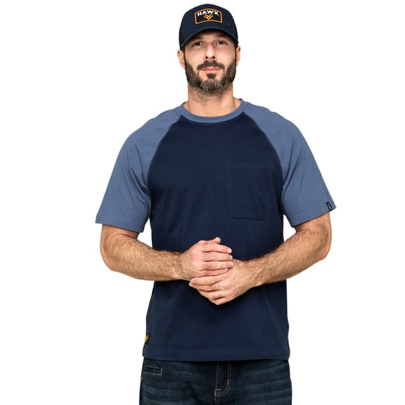 Hawx Work Gear Men's Navy Midland Short Sleeve Baseball Work T-Shirt Navy