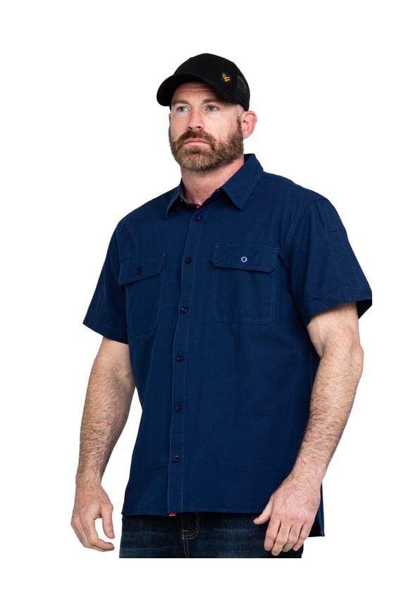 Work Gear Men's Navy Solid Yarn Dye Two Pocket Short Sleeve Work Shirt Tall Navy Tall