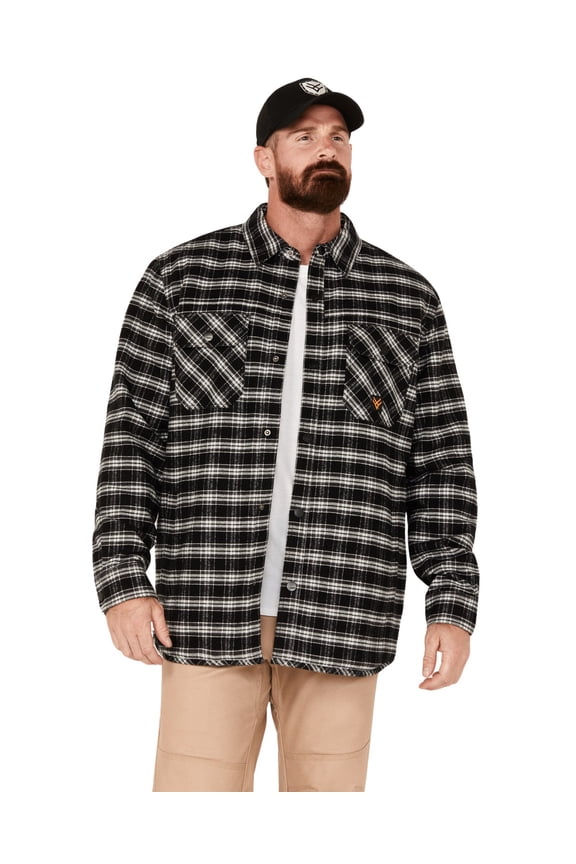 Work Gear Men's Sherpa Lined Plaid Print Snap Flannel Work Jacket - HXFA23W03-BLK US