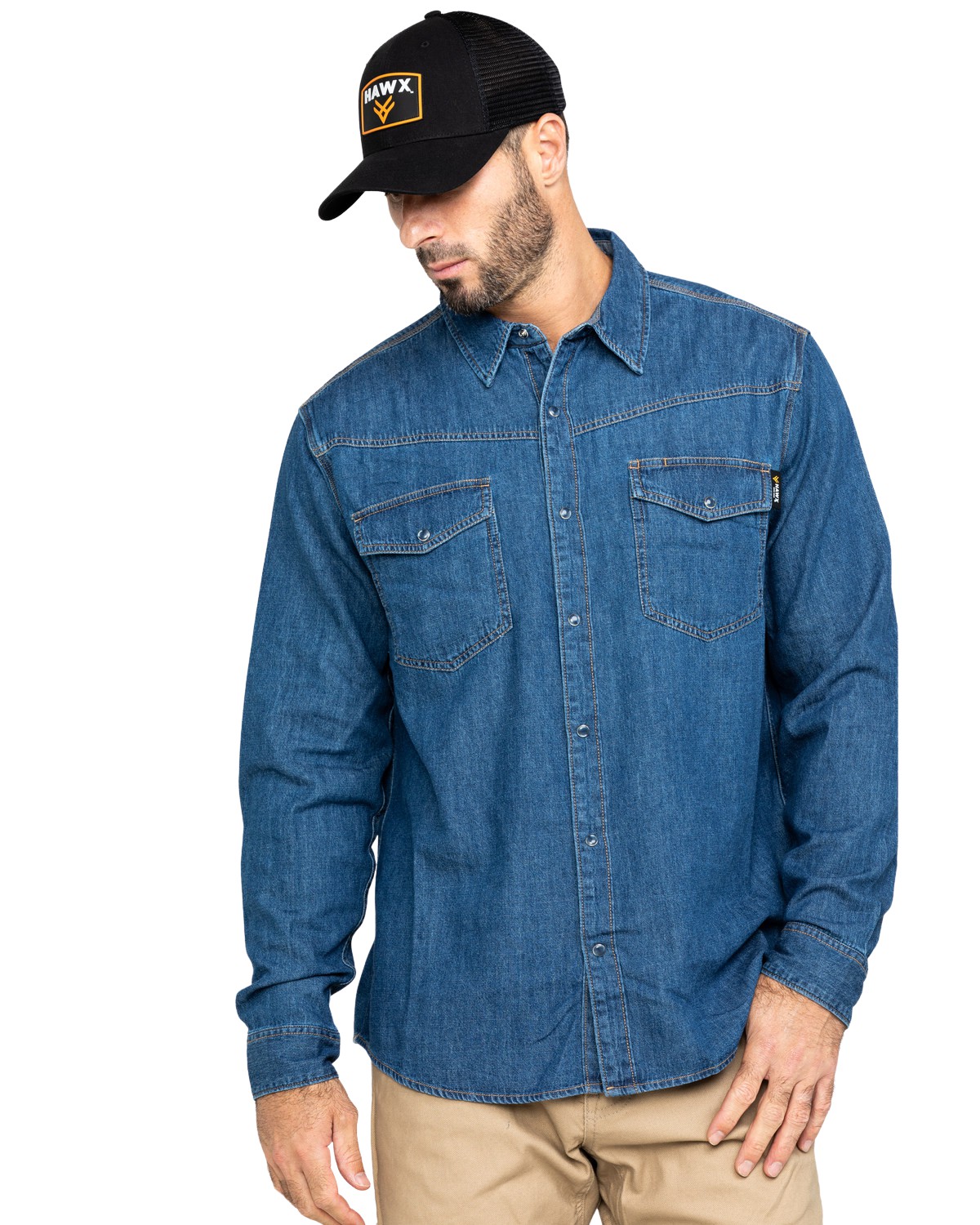 Hawx Men's Stonewashed Denim Snap Western Long Sleeve Work Shirt Big