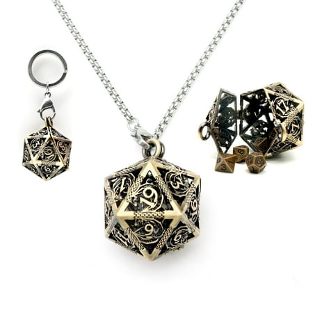 Haxtec 6mm Mini DND Dice Set With Hollow Dice Case Necklace Cool Keychain Dice-Antique Bronze