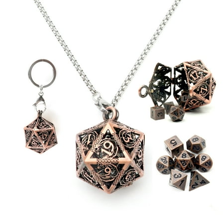 Haxtec 6mm Mini DND Dice Set With Hollow Dice Case Necklace Cool Keychain Dice-Antique Copper