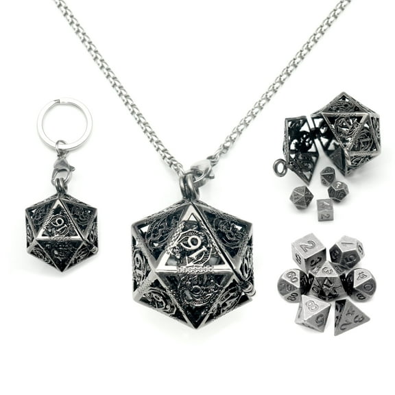 Haxtec 6mm Mini DND Dice Set With Hollow Dice Case Necklace Cool Keychain Dice-Antique Iron