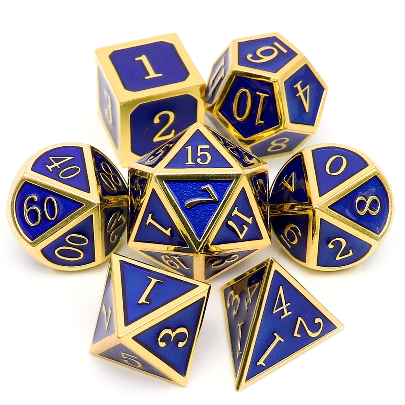 Haxtec Metal DND Dice Set D&D Gold Navy Blue Polyhedral Dice With