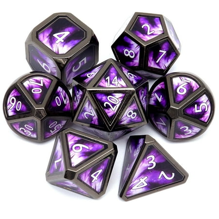 Haxtec Metal DND Dice Set D&D Purple Real Scene Spell Elderitch Blast Polyhedral Dice With Leather Dice Bag Dungeons and Dragons DND 5e RPG Gift