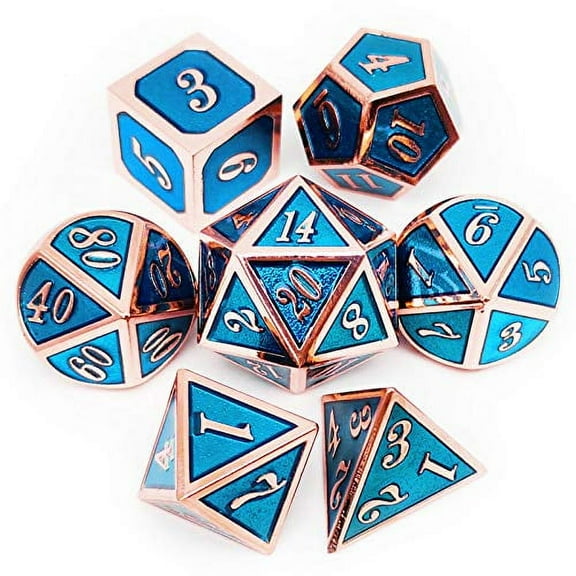 Haxtec Metal DND Dice Set Heavy D&D Dice for Dungeons and Dragons Pathfinder Roleplaying Table Games-Enamel Dice Copper Blue