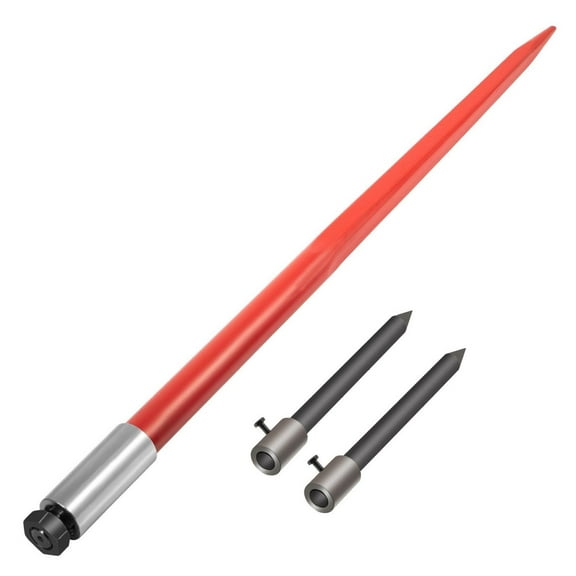 Hay Bale Spear 49" 3000lbs Capacity, Quick Attach Bale Spike, Red Coated Hay Forks with Stabilizers for Tractor & Loader