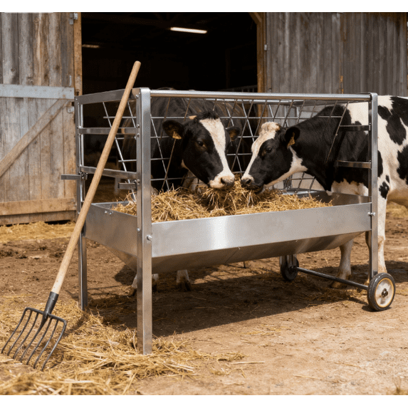 Hay Feeder, 2 in 1 45-Inch Galvanized Steel Hay Feeder with Wheels, Heavy-Duty for Goats, Horses & Small Livestock, Ideal for Farm Pastures, Barn Yards & Pasture Paddocks, Rust-Resistant Build
