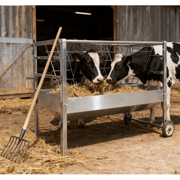 Hay Feeder, 2 in 1 45-Inch Galvanized Steel Hay Feeder with Wheels, Heavy-Duty for Goats, Horses & Small Livestock, Ideal for Farm Pastures, Barn Yards & Pasture Paddocks, Rust-Resistant Build
