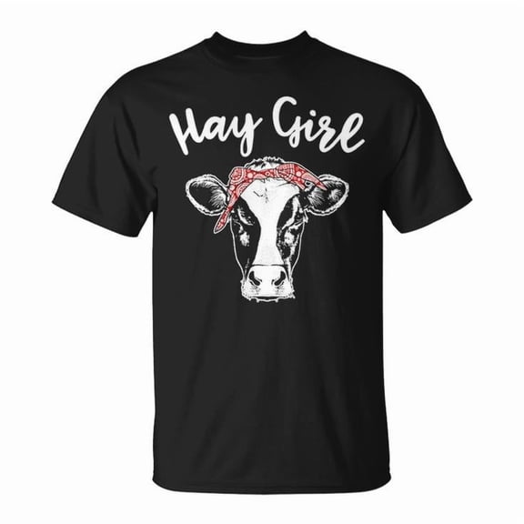 Hay Girl Funny Farmer Graphic Tee Unisex Adult Cotton Casual Cattle Cow Lover T-Shirt for Country Life and Animal Enthusiasts, Size M, Color Black
