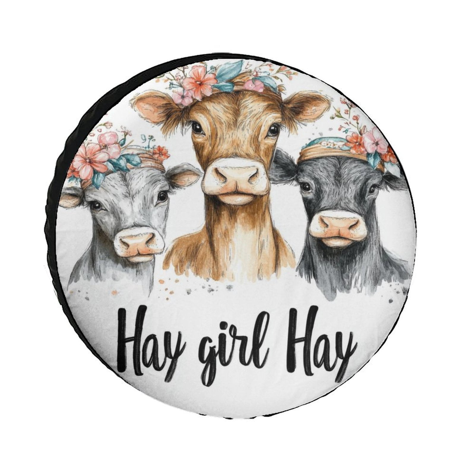 Hay Girl Hay Cow Heavy Duty Spare Tire Cover Funny Cow Weatherproof ...