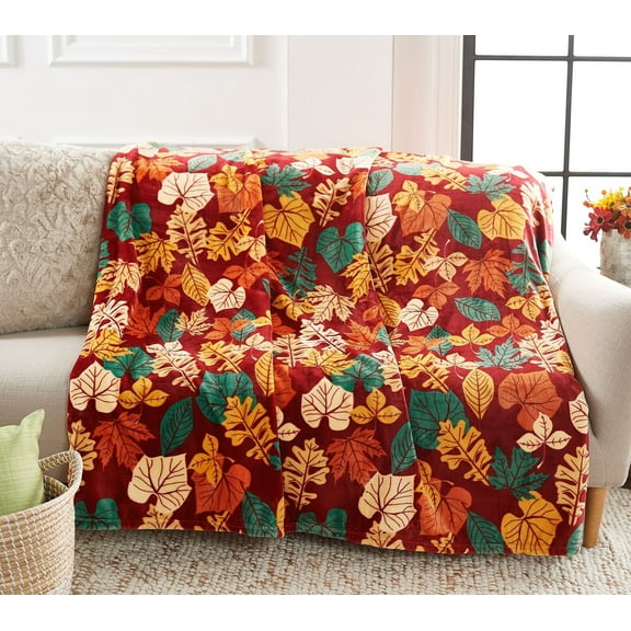 Hay & Harvest Halloween & Harvest Printed 60x80 Throw in Leaves