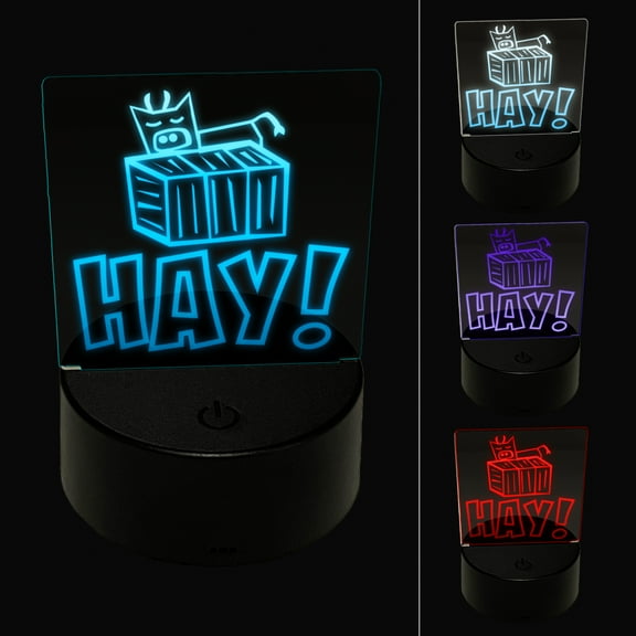 Hay Hello Cow Bale Fun LED Night Light Sign 3D Illusion Desk Nightstand Lamp