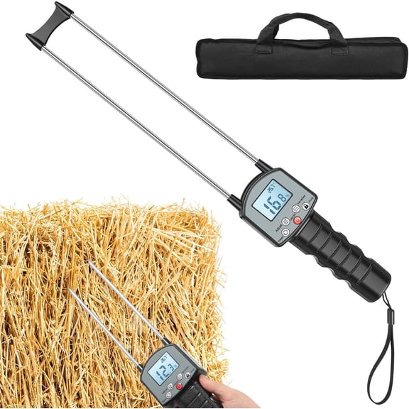 Hay Moisture Tester, Portable Accurate Hay Moisture Meter, Hay Moisture Tester Probe with Backlit Large Screen, Hay Tester Probe for Froage, Alfalfa Orchard Grass, Bales