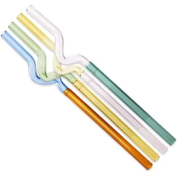 Hay Sip Swirl Glass Straws - Set Of 4