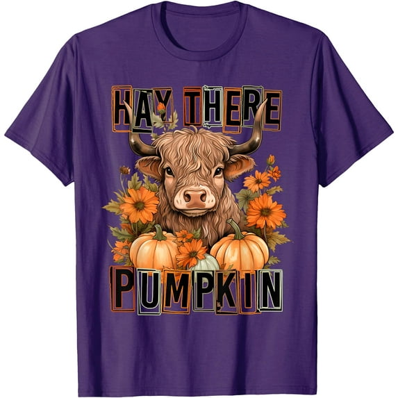 Hay There Pumkin Highland Cow Fall Autumn Thanksgiving Softstyle Unisex T-Shirt,Purple Color,Size 3XL