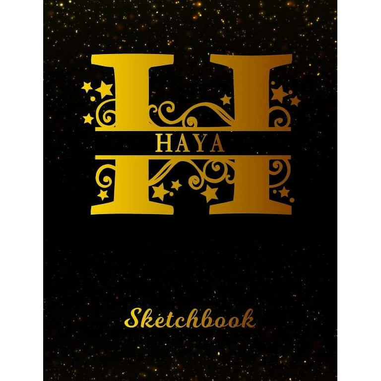 Personalized Sketchbook, Black and Gold Embossed Drawing Book