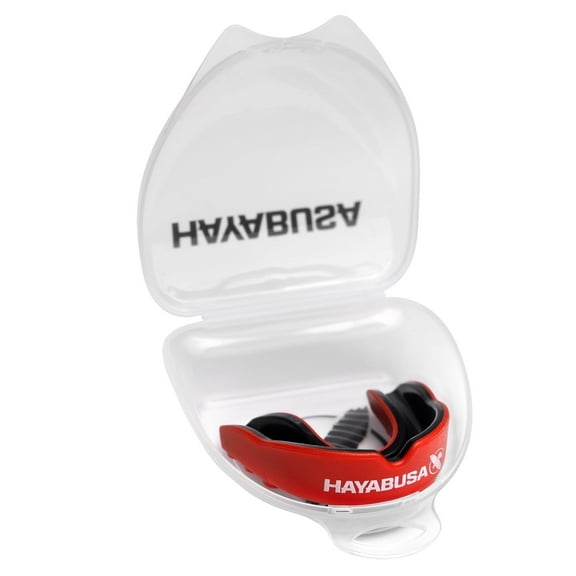 Hayabusa Combat Sports Mouth Guard Youth, Kids and Adult Sizes Comes With Case - Red/Black, Youth