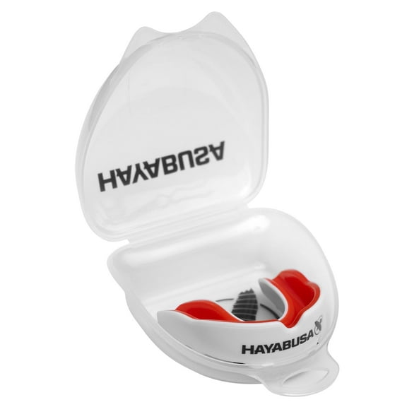 Hayabusa Combat Sports Mouth Guard Youth, Kids and Adult Sizes Comes With Case - White/Red, Youth