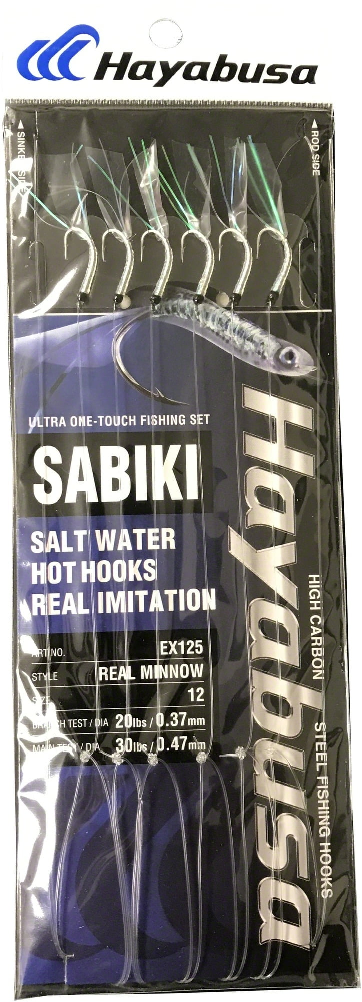 Hayabusa EX125-12 Real Minnow Sabiki Rig, Size 12, 6 Hooks, 30 lb Main Line for Saltwater