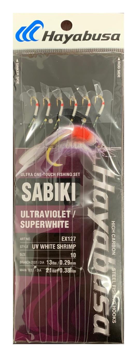 Hayabusa EX127-10 UV White Shrimp Sabiki Fishing Rig Size 10, 6-hooks, Main 21lb