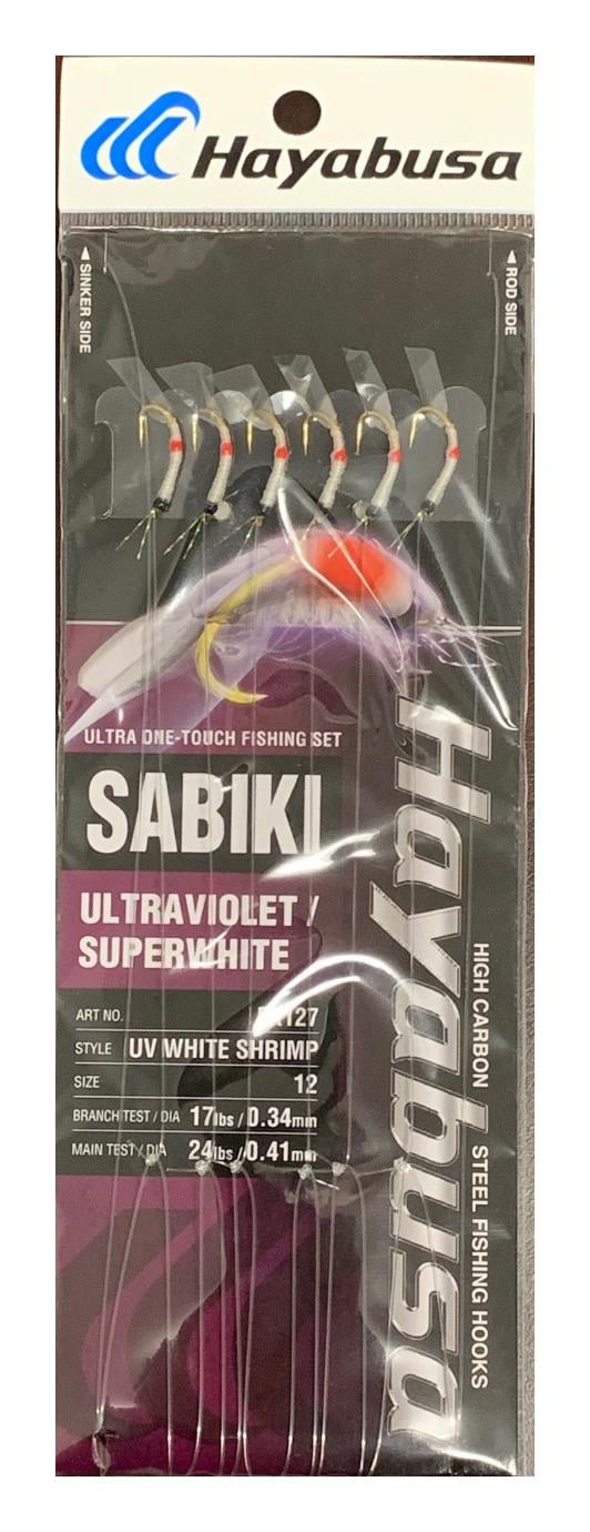 Hayabusa EX127-12 UV White Shrimp Sabiki Size 12 with 6-Hooks for Saltwater Fishing