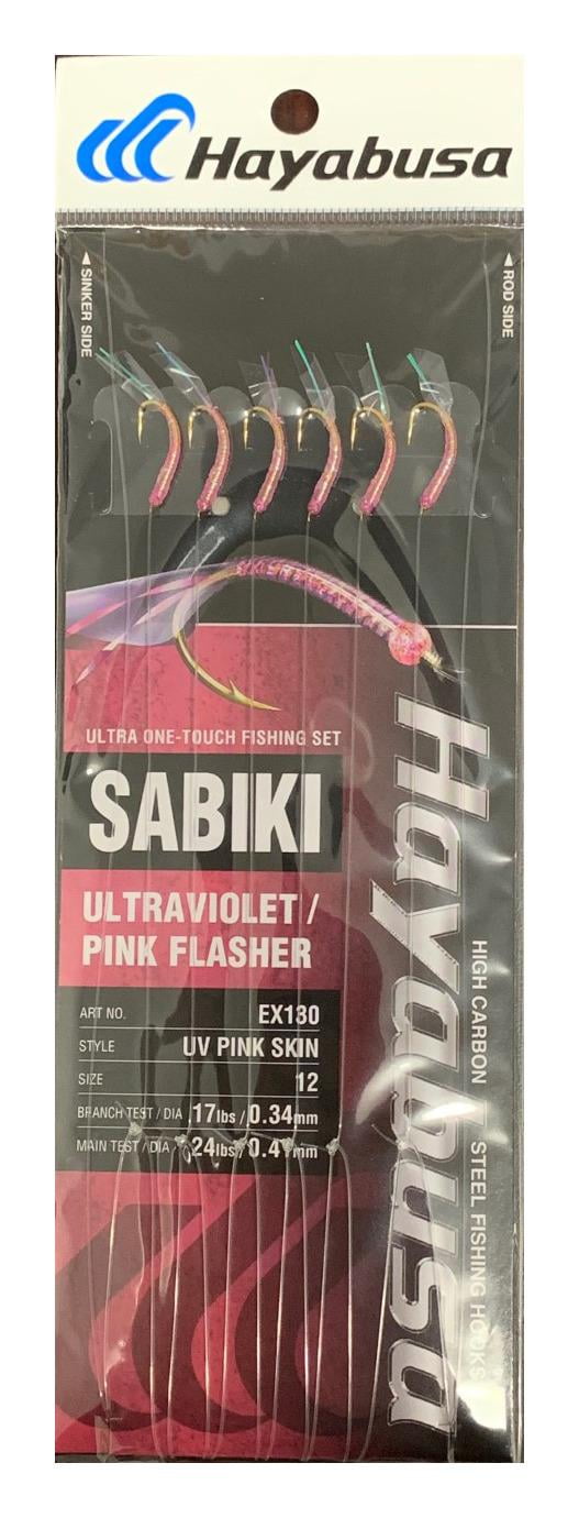 Hayabusa EX130-12 UV Pink Skin Sabiki Saltwater Size: 12, 6-Hooks, Main 24lb
