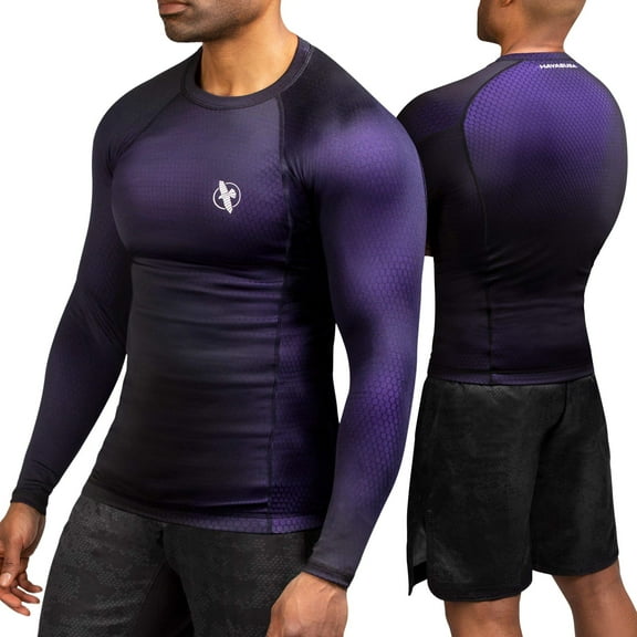 Hayabusa Fusion Long Sleeve Jiu Jitsu Rashguard - Black/Purple, Small