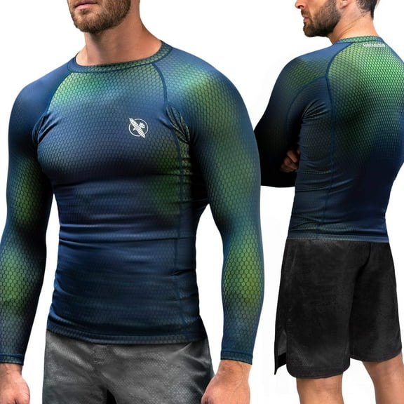Hayabusa Fusion Long Sleeve Jiu Jitsu Rashguard - Blue/Green, Small