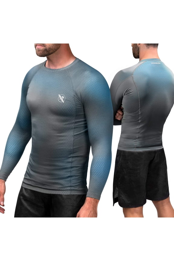 Fusion Long Sleeve Jiu Jitsu Rashguard - Grey/Aqua, Medium