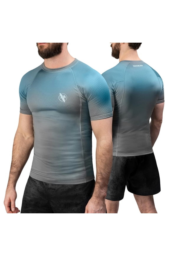 Fusion Short Sleeve Rash Guard - Grey/Aqua, Large