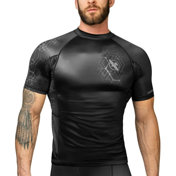 Hayabusa Geo Short Sleeve BJJ Rash Guard - Grey,Medium