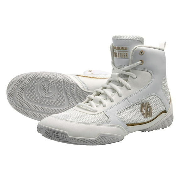 Hayabusa Mayweather Champ Boxing Shoes for Men & Women - White/Gold, 4