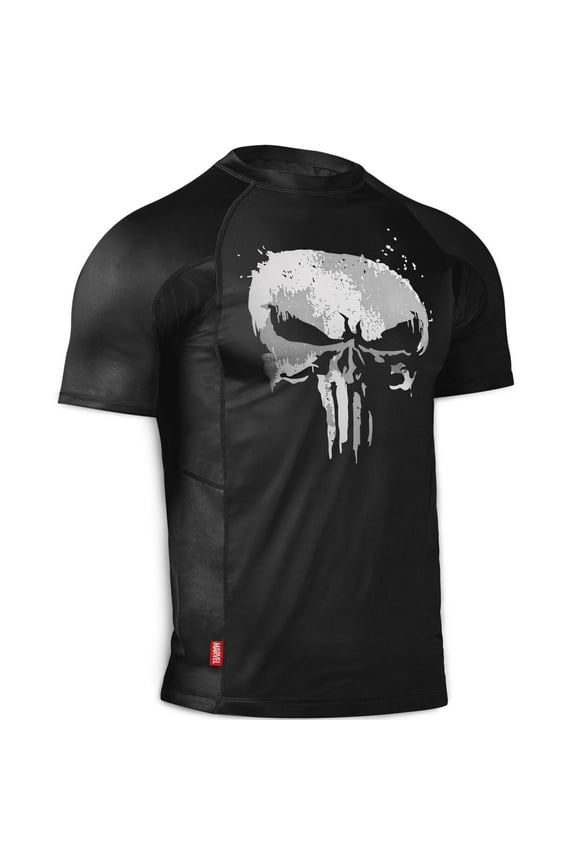 Mens Marvel Hero Elitte Short Sleeve Jiu Jitsu Rash Guard - The Punisher, Large