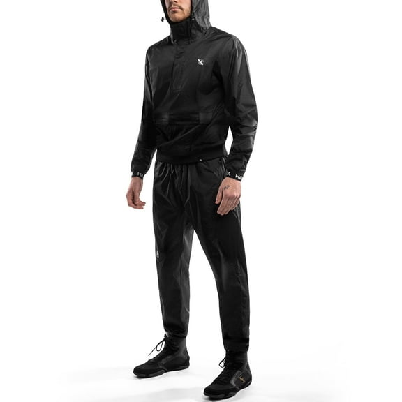 Hayabusa Pro Boxing Hooded Sauna Suit For Men and Women Set Includes Nylon PVC Coated Fabric Jacket and Pants - Black, Large