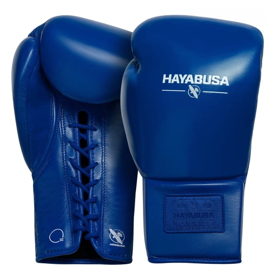 Hayabusa Pro Leather Lace-Up Boxing Gloves for Men and Women - Blue, 14oz