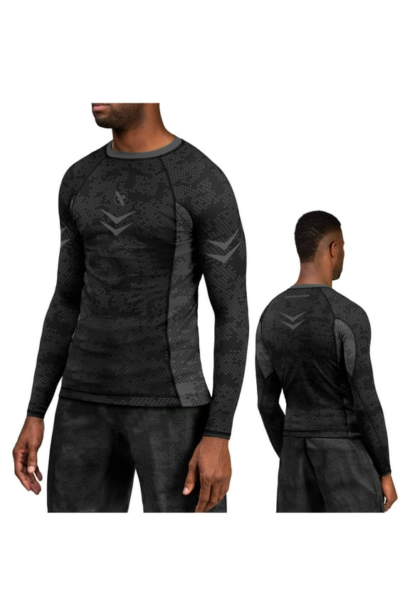 Ranked BJJ Rash Guard for Men Long Sleeve - Black, Medium
