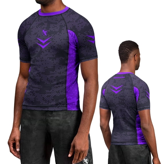 Hayabusa Ranked BJJ Rash Guards For Men Short Sleeve - Purple, X-Small